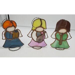 Vintage Stained Glass Angels, Set of 3 Free Standing 5.5"  PRE-OWNED